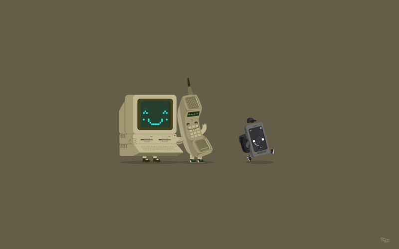 1080P, brown background, family, digital art, minimalism, smiling, cellphone, computer, monitor, humor, phone