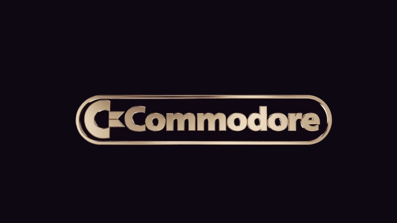 night, 1080P, capital letter, dark, close-up, neon, single object, black color, cut out, Commodore 64, Commodore, text, copy space, black background, no people