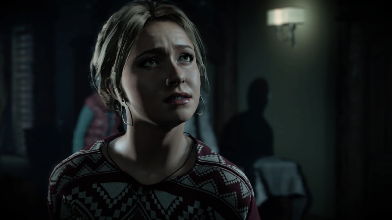 one person, women, CGI, indoors, close-up, standing, dark, Until Dawn, 1080P, headshot, video games, focus on foreground, teenager, front view, hairstyle