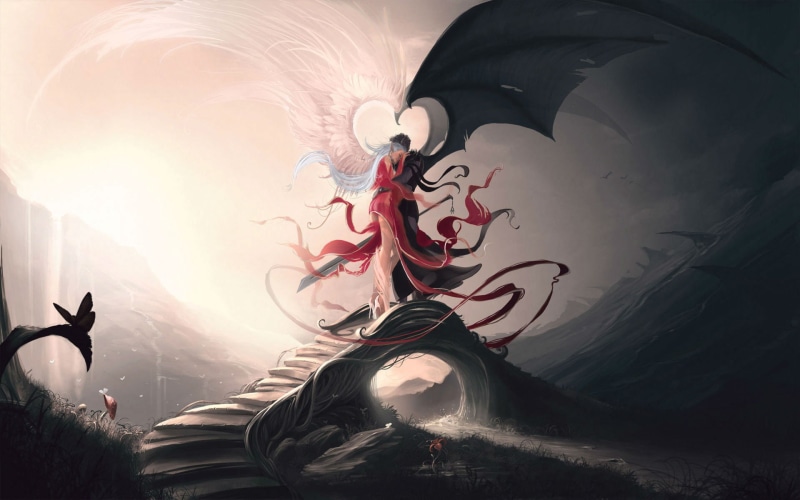 people, nature, couple, lifestyles, animated, Anime / Animated, wings, woman, art and craft, fantasy, aion, 1080P, anime, built structure, love