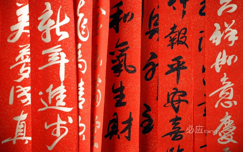 textile, festivals, black, calligraphy, text, close-up, rug, message, religion, chinese new year, communication, full frame, floral, red, indoors, backgrounds