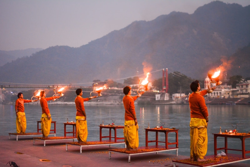ceremony, night, nature, holy, lifestyles, water, illuminated, puja, real people, rear view, mountain, ghats, culture, transportation, fire, auspicious