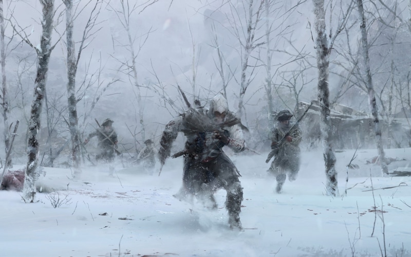 Video Games, nature, guard, games, killer, drawings, Winter, forest, video, hd, art, assassins, 1080P, artwork, creed, forests, assasins, snow