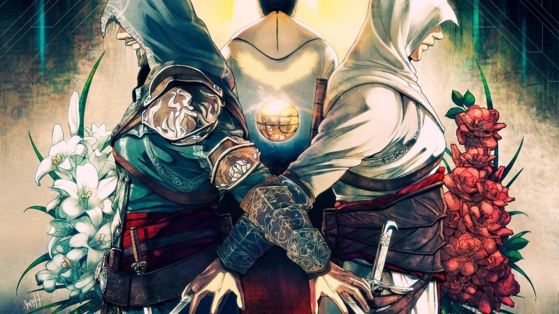 creed, x, auditore, nature, Video Games, hd, assasins, ezio, flowers, Altair, 1080P, games, video, artwork, art