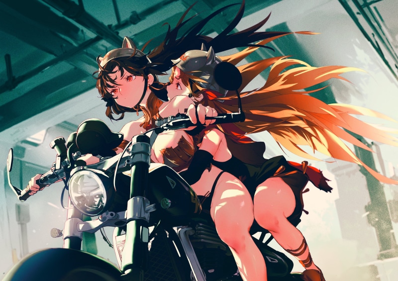 anime, animal ears, Ereshkigal (Fate/Grand Order), Ishtar (Fate Grand Order), Fate/Grand Order, motorcycle, 4K, anime girls