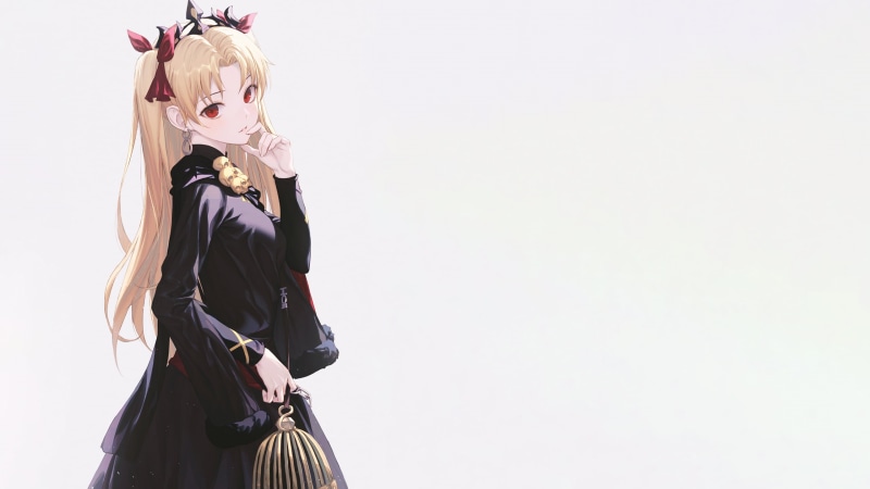 Fate Series, 2K, simple background, twintails, Fate/Grand Order, anime, anime girls, Hiera, blonde, Ereshkigal (Fate/Grand Order), Tohsaka Rin