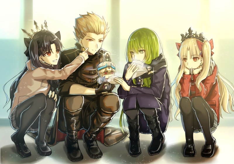 Black Hair, 2K, Enkidu (Fate/Grand Order), Ishtar (Fate/Grand Order), Eating, Fate Series, Blonde, Pantyhose, Scarf, False Lancer, Skirt, Ereshkigal (Fate/Grand Order)