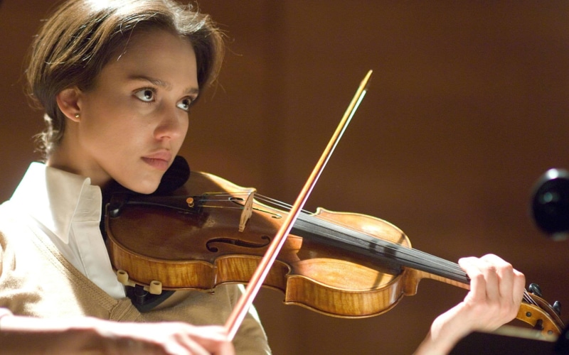 playing, violin, child, music, holding, childhood, bow - musical equipment, skill, artist, arts culture and entertainment, girls, Jessica Alba, real people