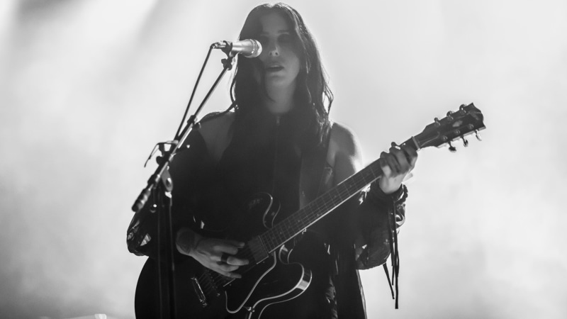 adult, holding, young women, artist, young adult, musical equipment, Chelsea Wolfe, arts culture and entertainment, string instrument, musician, stage