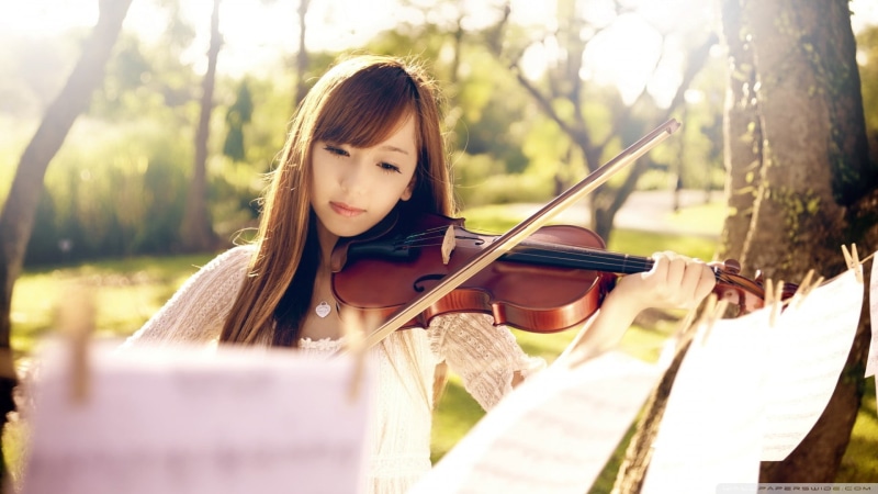hair, portrait, musician, musical instrument, nature, beauty, violinist, arts culture and entertainment, Asian, selective focus, young adult, young women