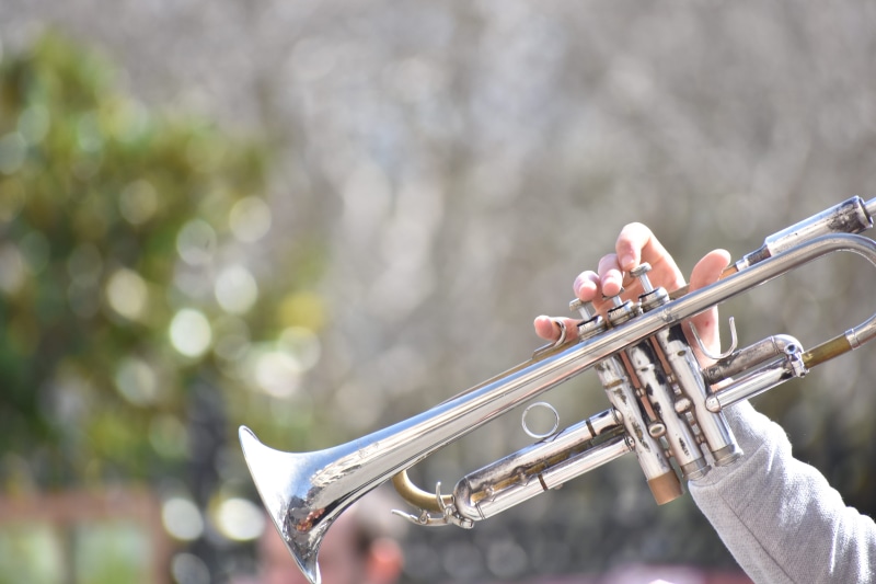 skill, outdoors, Jazz, 5K, Nola, human hand, band, finger, focus on foreground, holding, brass Section, arts culture and entertainment, brass Band, musical Instrument