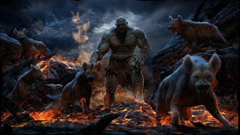 no people, animals, art, fire - Natural Phenomenon, heat - Temperature, fire, animal, Mahmmoud Salah Ali, lava, land, monster, autumn, rocks, animal wildlife