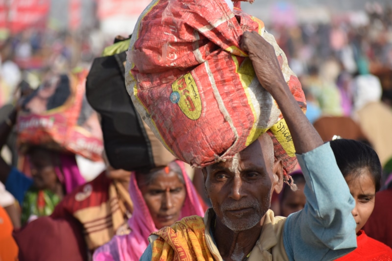 river, males, event, hectic, culture, day, hindu, celebration, kumbh, hinduism, spiritual, holding, group of people, aum, tourism, clothing, portrait, mid adult