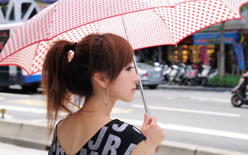 beautyful, asian, girl, ponytail, woman, 720P, umbrella
