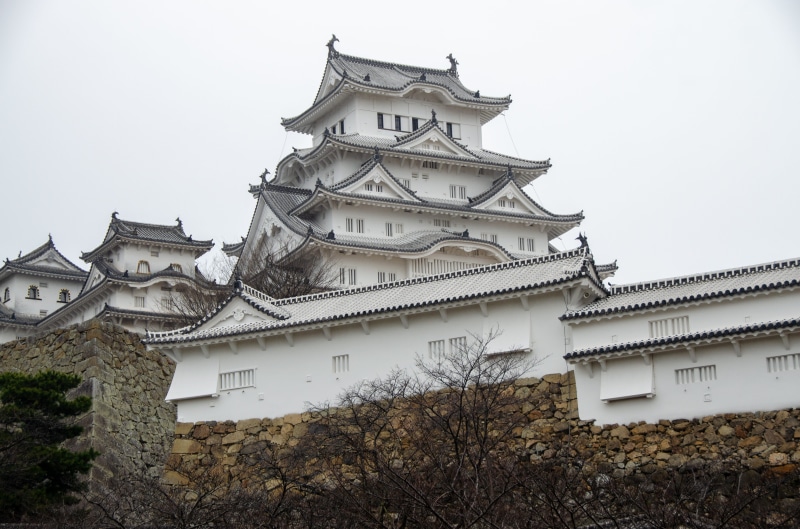 outdoors, japan, spire, no people, historic, travel destinations, himeji, place of worship, building exterior, famous, tree, himeji castle, history, white