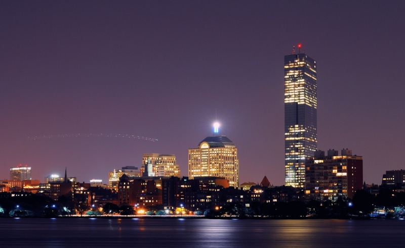 built structure, gray, illuminated, building exterior, building, city, tower, water, architecture, nature, Skyline, glass, 2K, skyscraper, laminated, Massachusetts