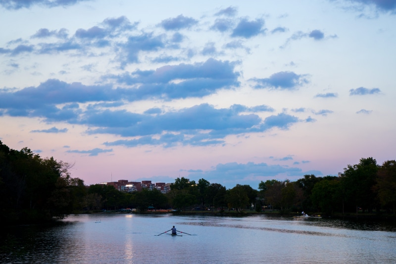 lake, landscape, sunset, clouds, cloud - sky, river, cambridge, nature, non-urban scene, transportation, outdoors, plant, pastels, mode of transportation