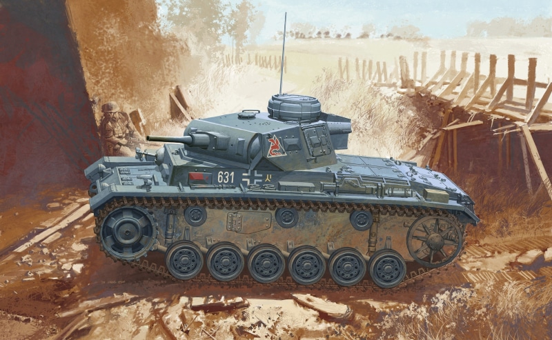 German tank, tank, battle, green, art, The second world war, soldiers, 4K, bridge, WW2, PzKpfw III Ausf. J, illustration