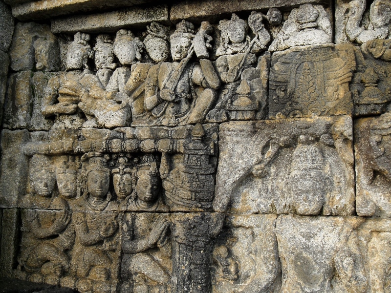 bas relief, buddhism, temple, solid, indonesia, no people, day, carving, human representation, 4K, creativity, craft, religion, built structure, wall - building feature