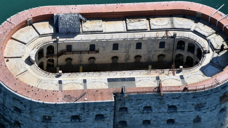 fort, building, architecture, tourism, built structure, arch, outdoors, no people, table, Fort Boyard, nature, birds eye view, old, island, the past, city