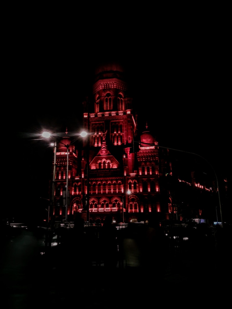 brihan mumbai municapl corporation, low angle view, tourism, india, neon lights, religion, building, travel destinations, nature, city, chhatrapati shivaji terminus