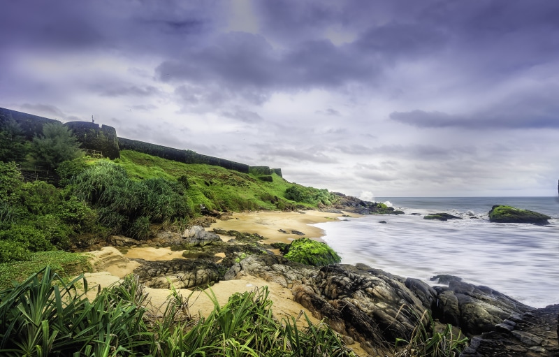 grass, green, day, sky, water, fort, solid, plant, shore, scenic, scenics - nature, beauty in nature, coast, land, ocean, nature, vacation, tranquility
