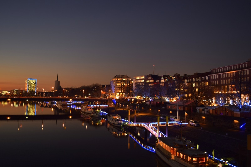 Ships, bridge, night, architecture, twilight, nautical vessel, 5K, travel destinations, no people, building exterior, Kill, outdoors, cityscape, illuminated