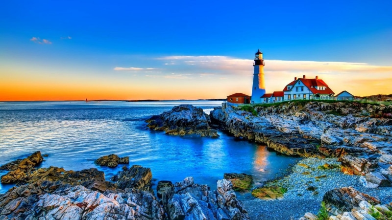 building exterior, rock, built structure, ocean, cape, coast, outdoors, travel destinations, tower, architecture, headland, cloud - sky, shore, 1080P