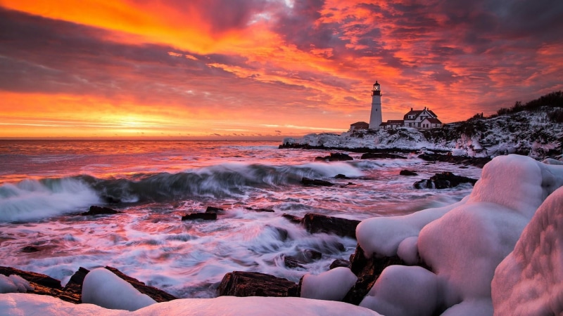 solid, dawn, sunrise, cloud - sky, usa, evening, flowing water, land, rock, cape elizabeth, water, wave, shore, long exposure, sea, horizon, nature, guidance