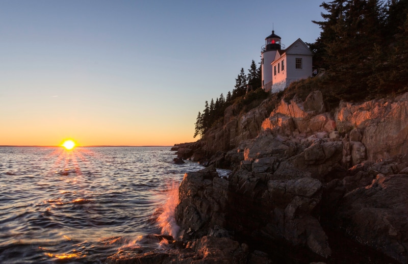 horizon, lighthouse, concrete, Bass Harbor Head Light, Maine, beauty in nature, land, clear sky, rocks, scenics - nature, USA, rock - object, sky, building exterior