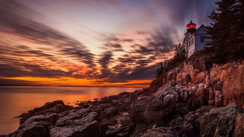 nature, cliff, cloud, scenics - nature, coast, evening, shore, land, lighthouse, 1080P, rock - object, horizon, reflection, tower, sunset, beach, sea