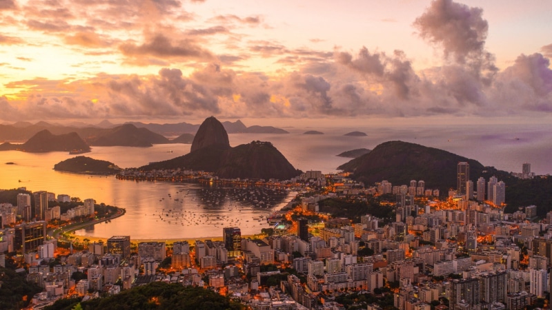 sea, Hill, sunset, Cityscape, Rio De Janeiro, 1080P, brazil, city, clouds