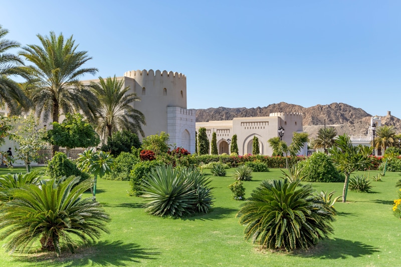 palm tree, luxury, palace, day, growth, front or back yard, nature, 5K, no people, plant, outdoors, formal garden, sunlight, green color, clear sky, travel destinations