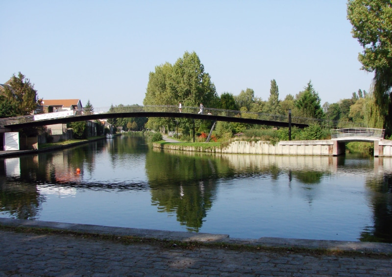 bridge, pierre, 2K, reflection, park, Amiens, waterfront, towards, architecture, photos, transportation, tree, river, bridge - Man Made Structure, public domain