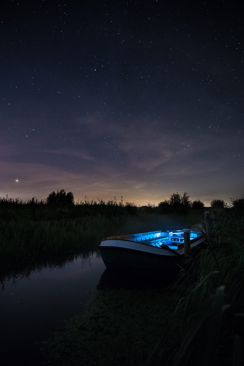 no people, dock, star, lake, scenics - nature, jetty, light, astronomy, trees, transport, nautical vessel, canal, boat, beauty in nature, horizon, star - space