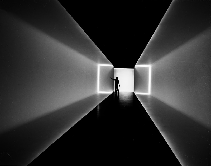 building, art, ceiling, indoors, Houston, day, houston museum of art, one person, dark, design, direction, built structure, vanishing Point, full length