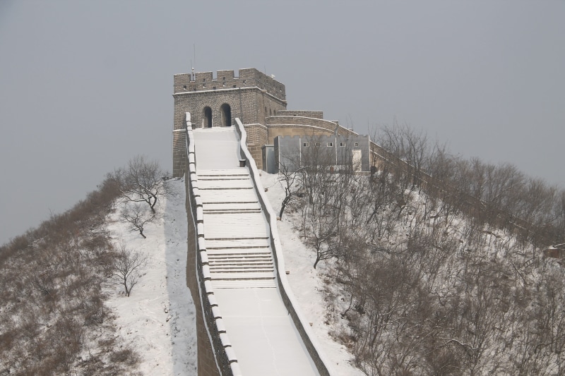 tourism, the great wall of china, great wall outdoor, badaling great wall, outdoor, built structure, the past, clear sky, snow, china, history, sky, building exterior