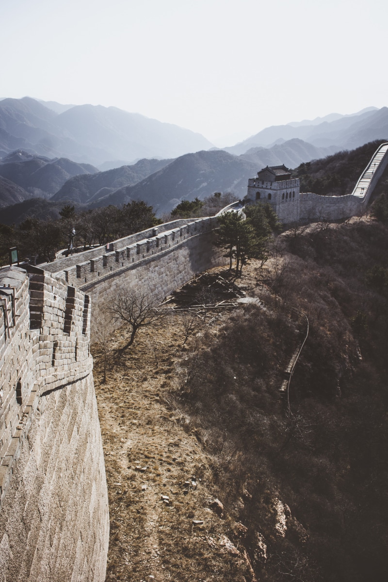 tranquility, nature, outdoors, stone wall, plant, clear sky, architecture, environment, wall, tree, day, sky, thegreatwall, building exterior, china, mountain range