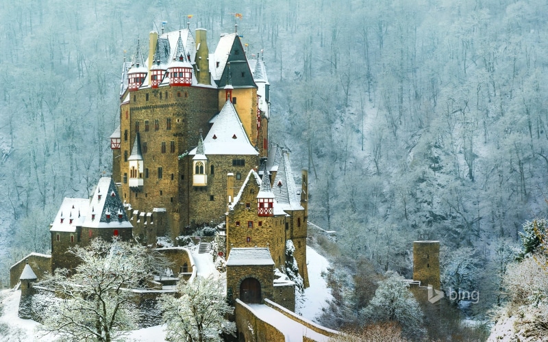 eltz, mountains, castle, landscape, snow, burg, germany, 1080P, burg eltz