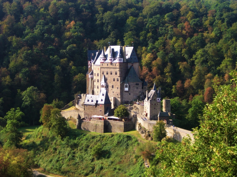 tree, building exterior, nature, house, 2K, no people, germany, growth, castle, lush foliage, eltz, tourism, beauty in nature, land, forest, built structure