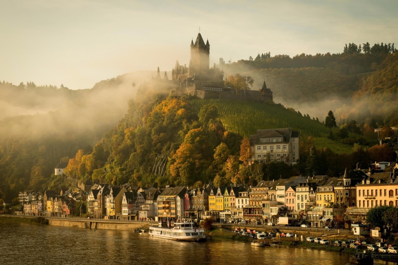 dusk, cochem, building Exterior, forest, summer, tree, urban Scene, nautical Vessel, cityscape, mist, autumn, outdoors, germany, building, european Alps