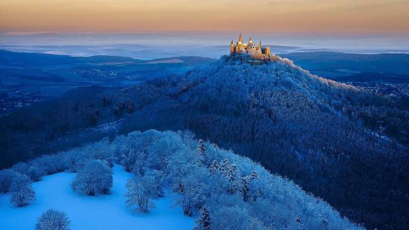 castle, cold, panorama, europe, frozen, forest, 1080P, winter, snow, germany, frost, hohenzollern castle, hoarfrost, hohenzollern, burg hohenzollern, hoary