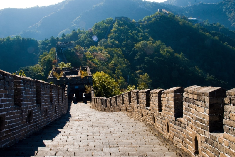 travel destinations, the great wall, ancient, scenics - nature, china, great, tourism, forest, outdoors, beijing great wall, mutianyu, sunlight, plant