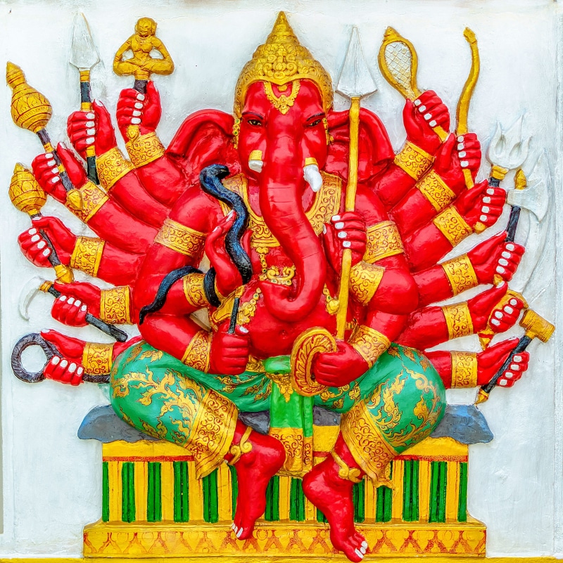architecture, historical, red, chinese new year, ruins, shrine, bangkok, hinduism, decoration, wat samanrat, indoors, culture, art and craft, festival