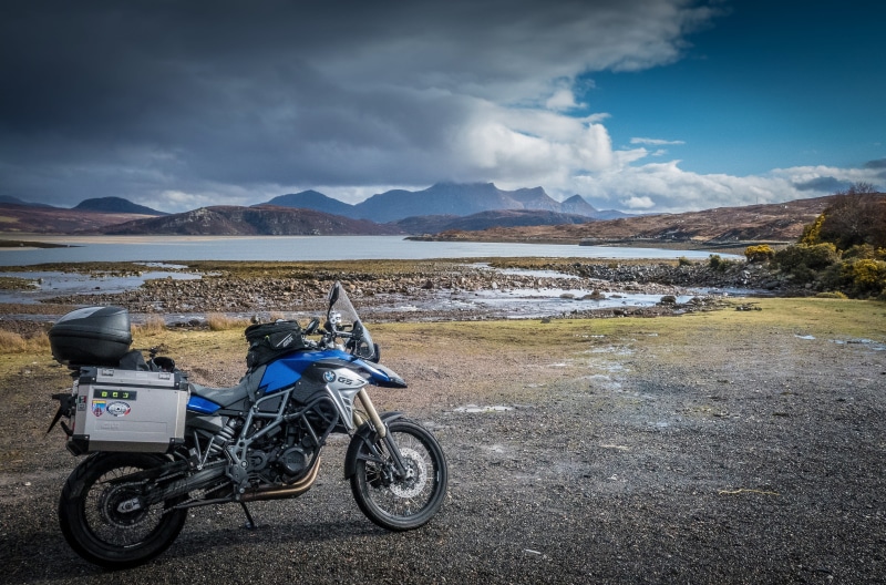 motorcycle, adventure, mode of transportation, 4K, white, english, british, tour, transportation, water, scenics - nature, sightseeing, sky, blue, no people