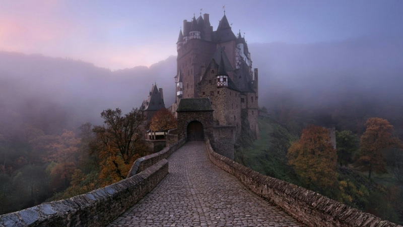 no people, building exterior, tourist attraction, religion, mountain, built structure, europe, tourism, eltz castle, travel, nature, wierschem, tree, castle
