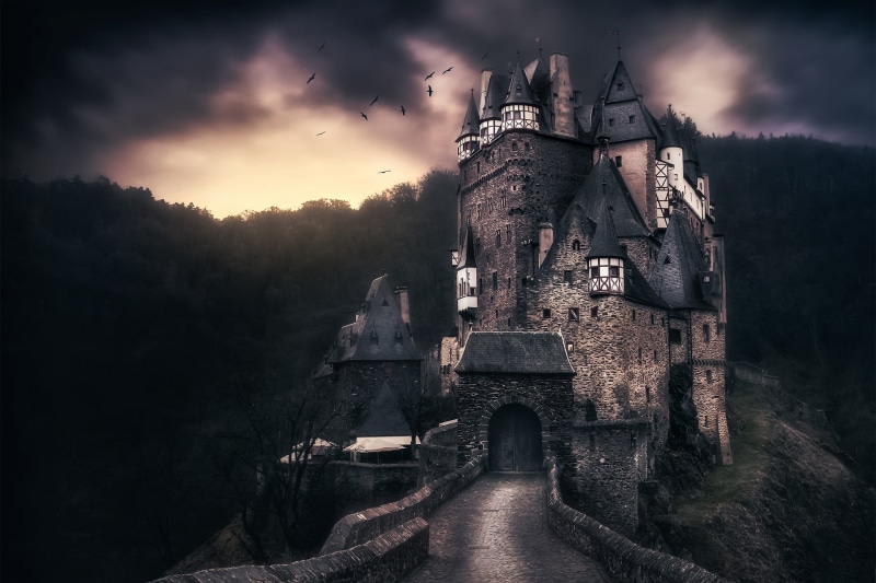 birds, Germany, ELTZ, castle, clouds, 1080P