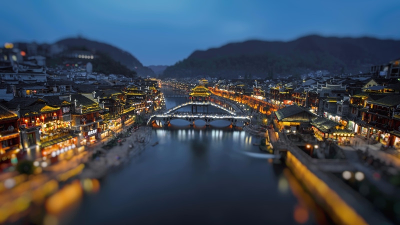 hunan, evening, diaojiao, tuojiang river, xiangxi, lights, 4K, phoenix ancient city, bridge - man made structure, asia, city, nature, outdoors, building exterior