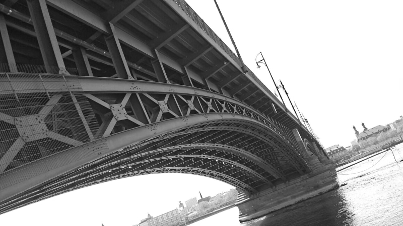 1080P, mainz, bridge - man made structure, building exterior, low angle view, built structure, travel destinations, clear sky, arch, sky, steel bridge