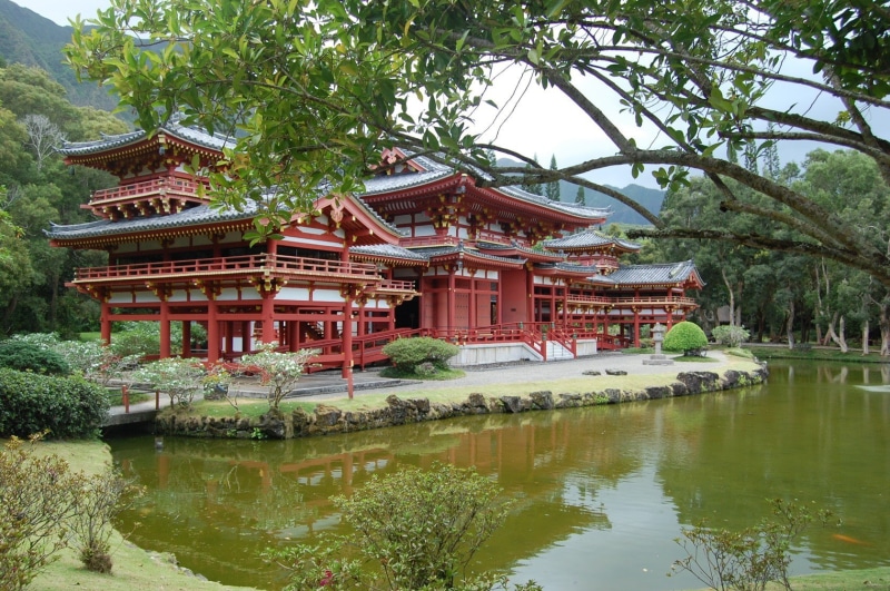 belief, water, ancient, place of worship, nature, 720P, reflection, building, lake, day, Asia, building exterior, waterfront, tree, architecture, built structure